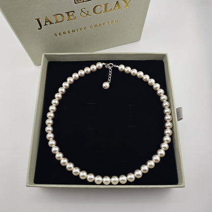 Sterling Silver Pearl Necklace (4mm / 6mm / 8mm) – Elegant Minimal Jewelry