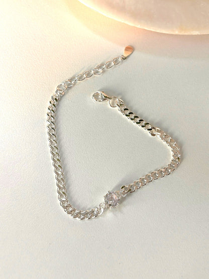 Cubic Stone Chain Silver Bracelet