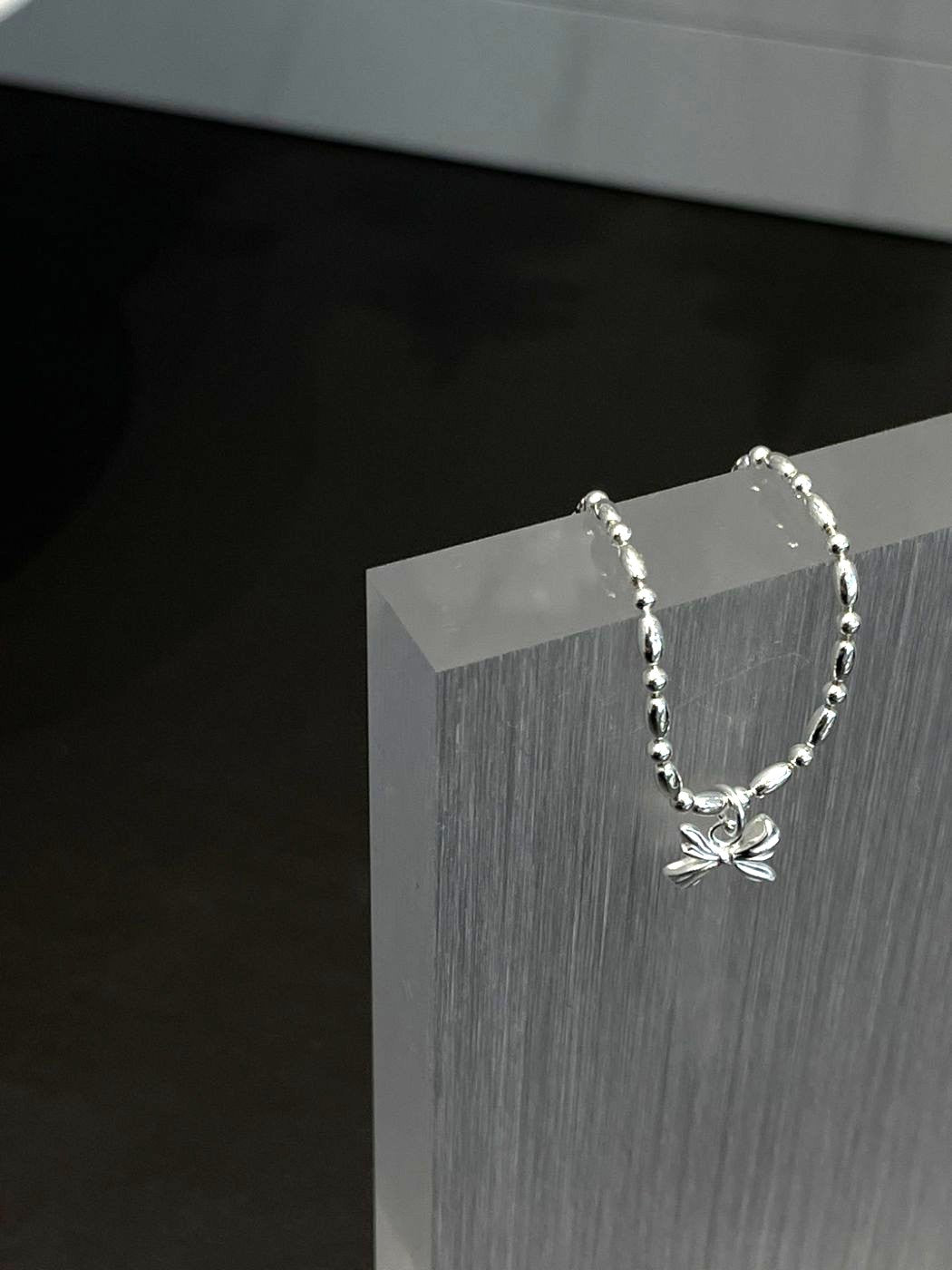Bow Charm Beaded Bracelet in Sterling Silver