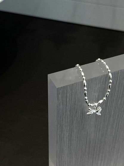 Bow Charm Beaded Bracelet in Sterling Silver