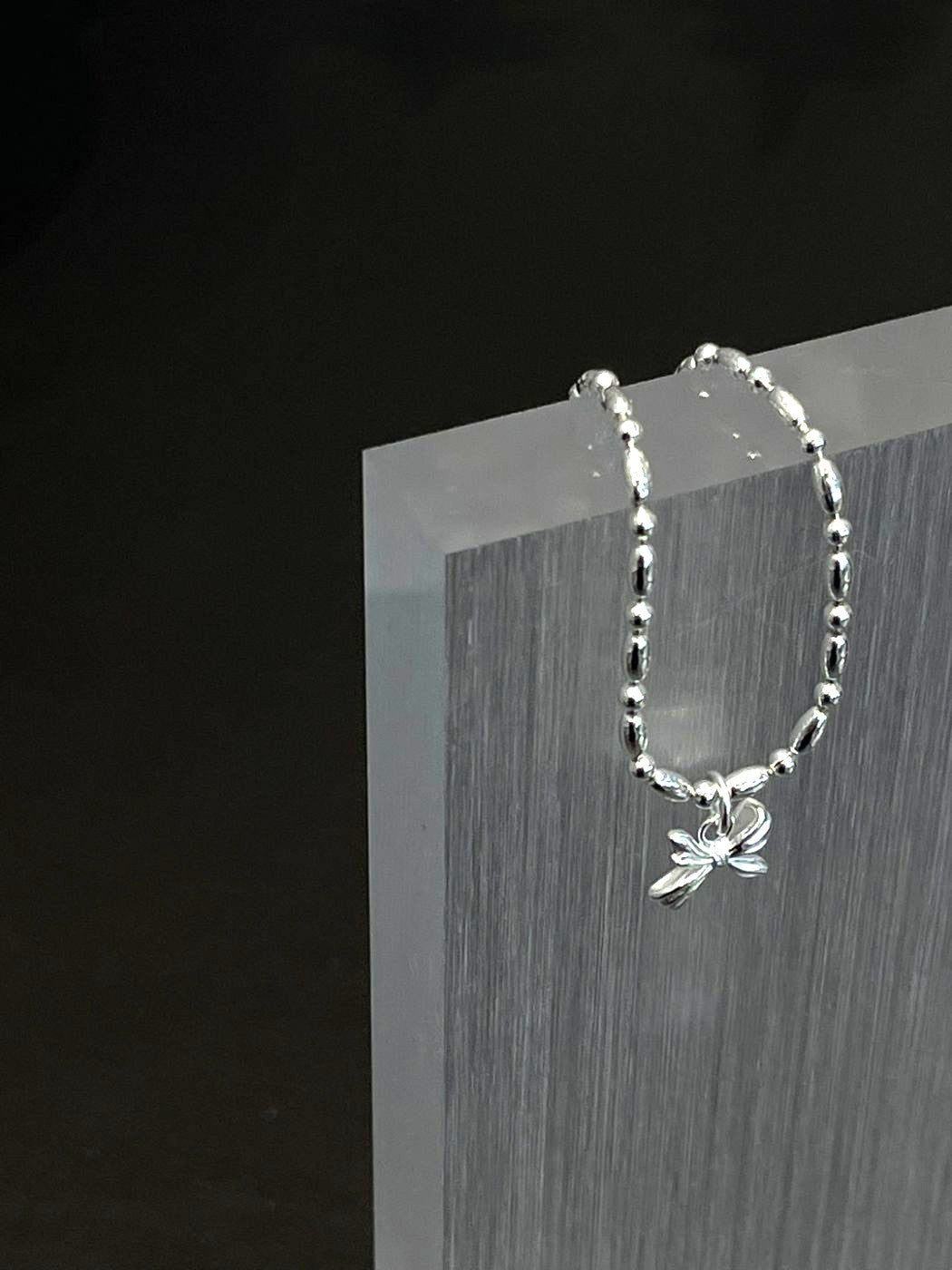 Bow Charm Beaded Bracelet in Sterling Silver