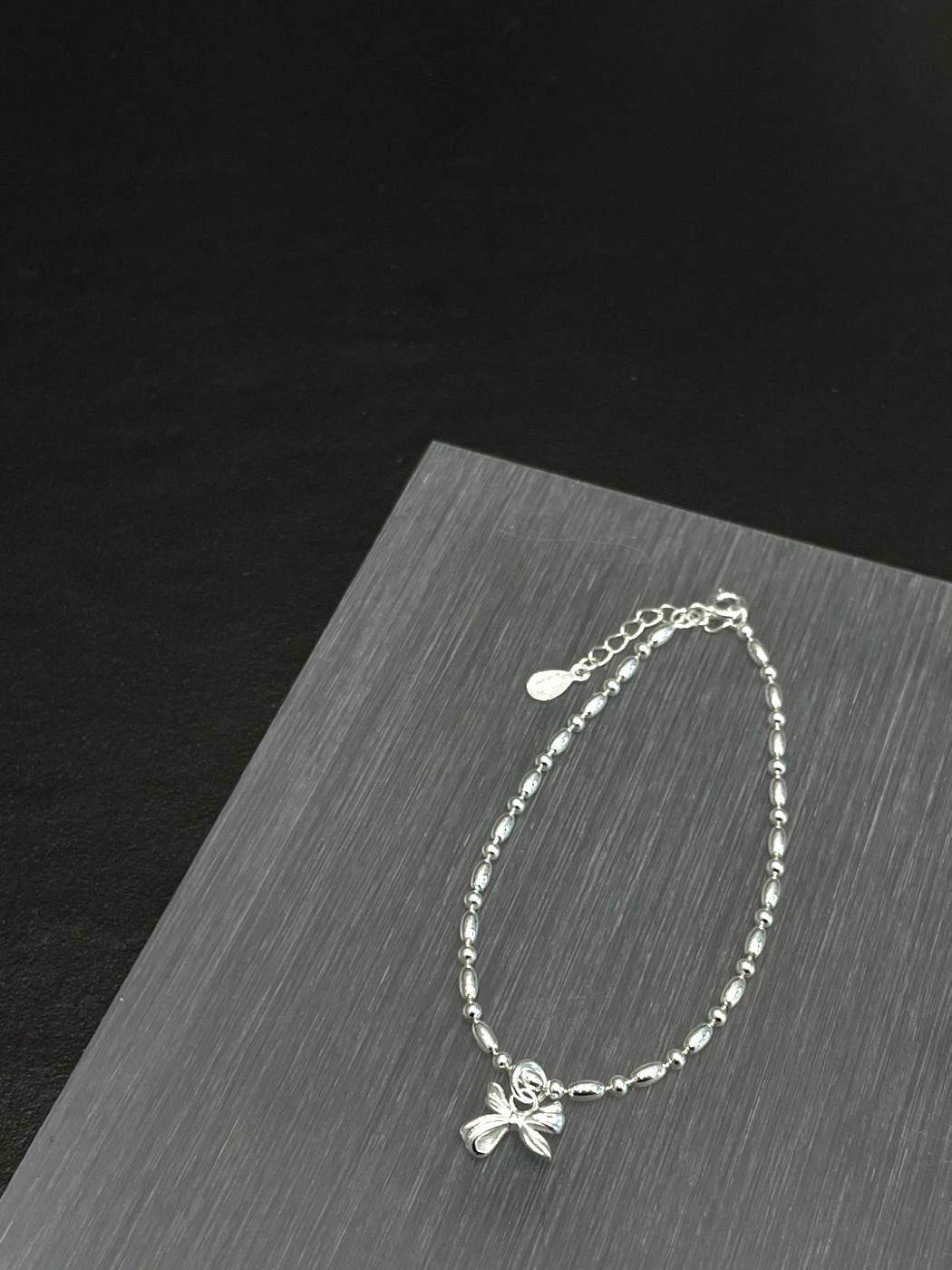 Bow Charm Beaded Bracelet in Sterling Silver