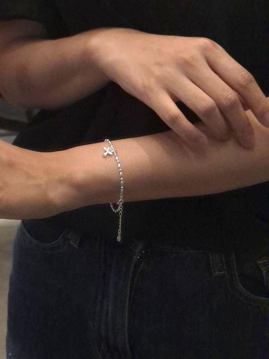Bow Charm Beaded Bracelet in Sterling Silver