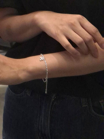 Bow Charm Beaded Bracelet in Sterling Silver