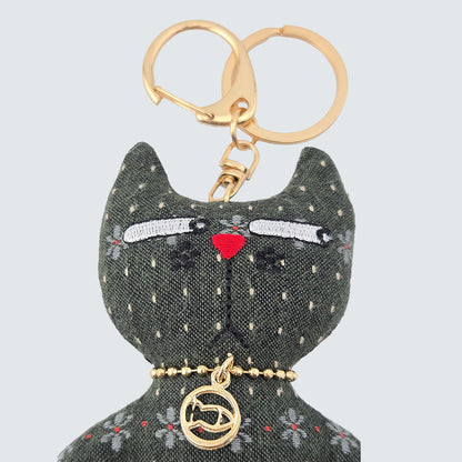 Side-Eye Cat Handmade Fabric Charm  & Keychain