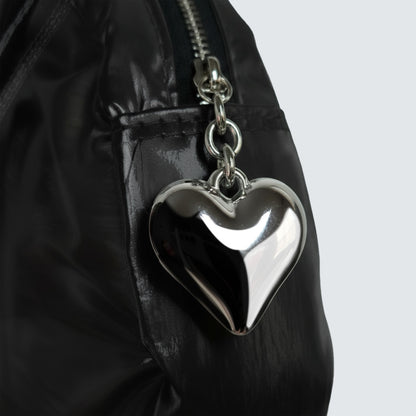 HEART PUFFER SHOULDER BAG - Black, Silver