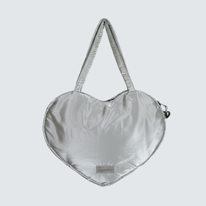 HEART PUFFER SHOULDER BAG - Black, Silver