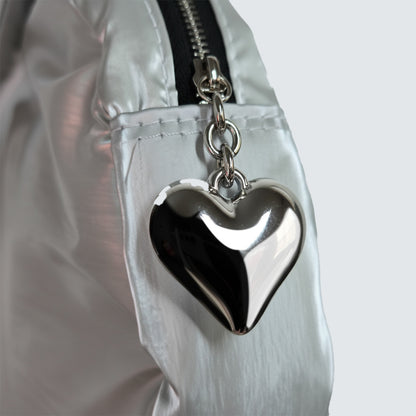 HEART PUFFER SHOULDER BAG - Black, Silver