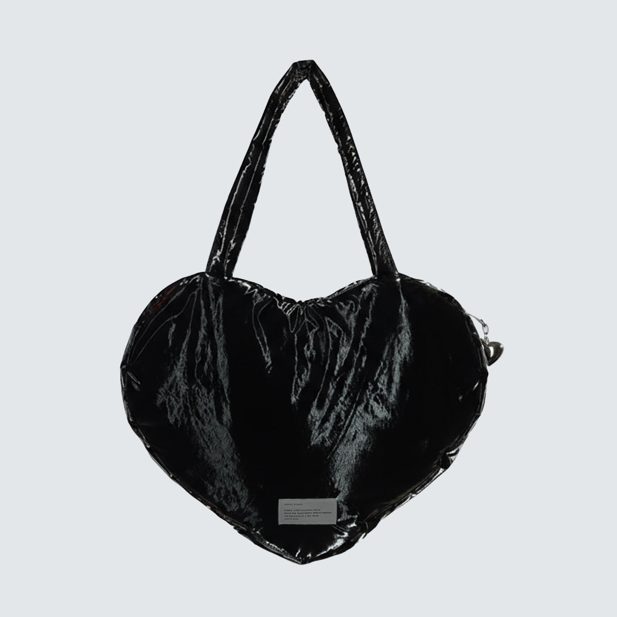 HEART PUFFER SHOULDER BAG - Black, Silver