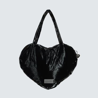 HEART PUFFER SHOULDER BAG - Black, Silver
