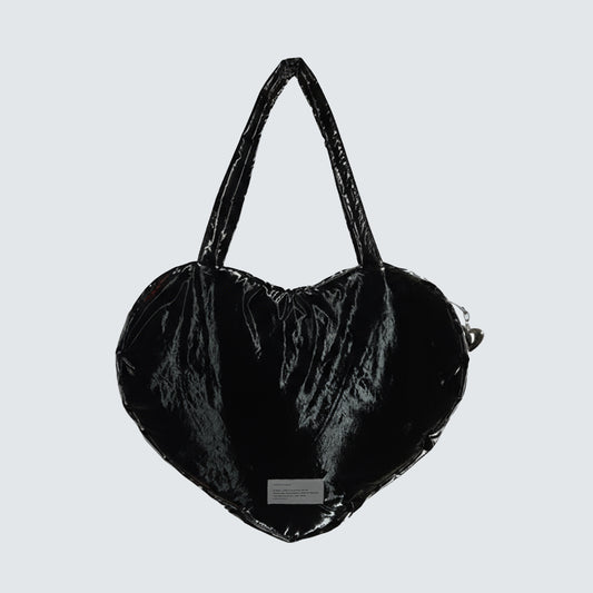 HEART PUFFER SHOULDER BAG - Black, Silver