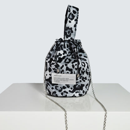 LEOPARD MINI BUCKET DRAWSTRING TOTE BAG