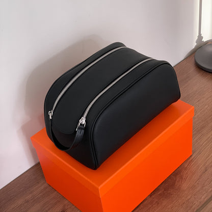 Double Zip Cowhide Leather Travel & Golf Clutch Bag