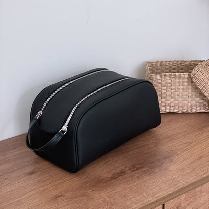 Double Zip Cowhide Leather Travel & Golf Clutch Bag