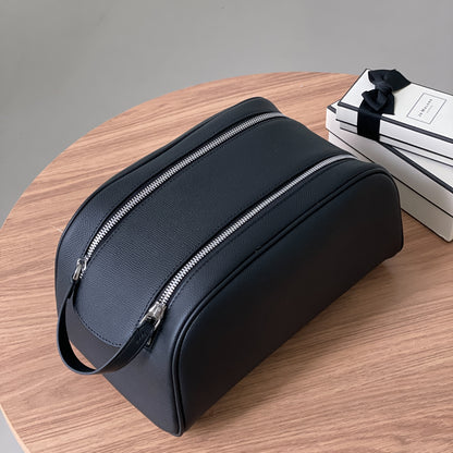 Double Zip Cowhide Leather Travel & Golf Clutch Bag