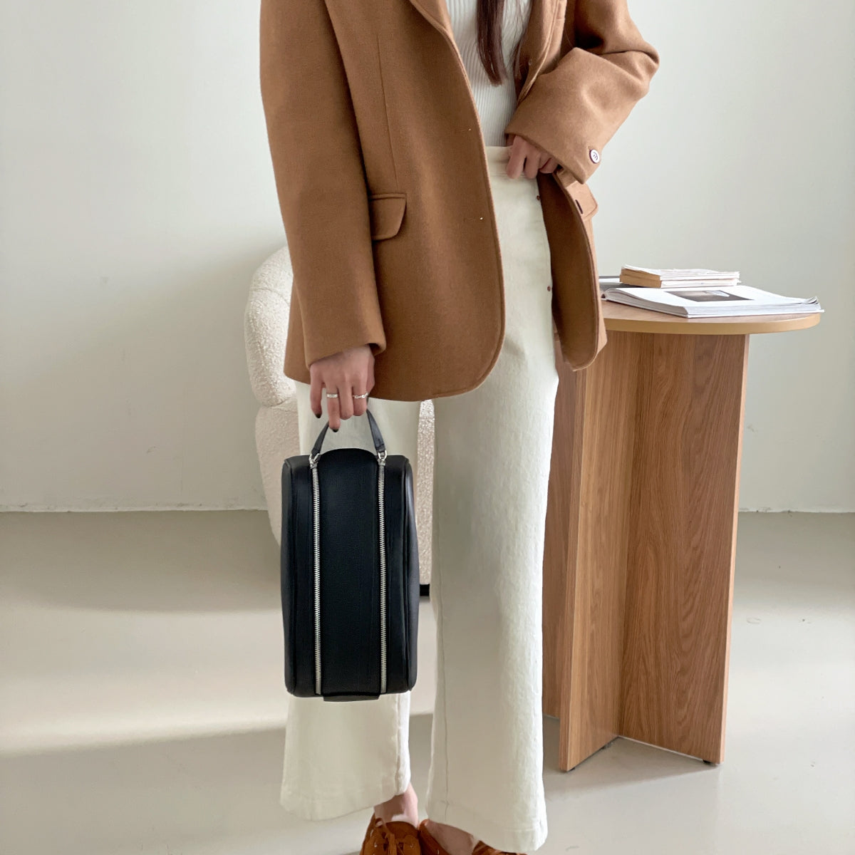 Double Zip Cowhide Leather Travel & Golf Clutch Bag