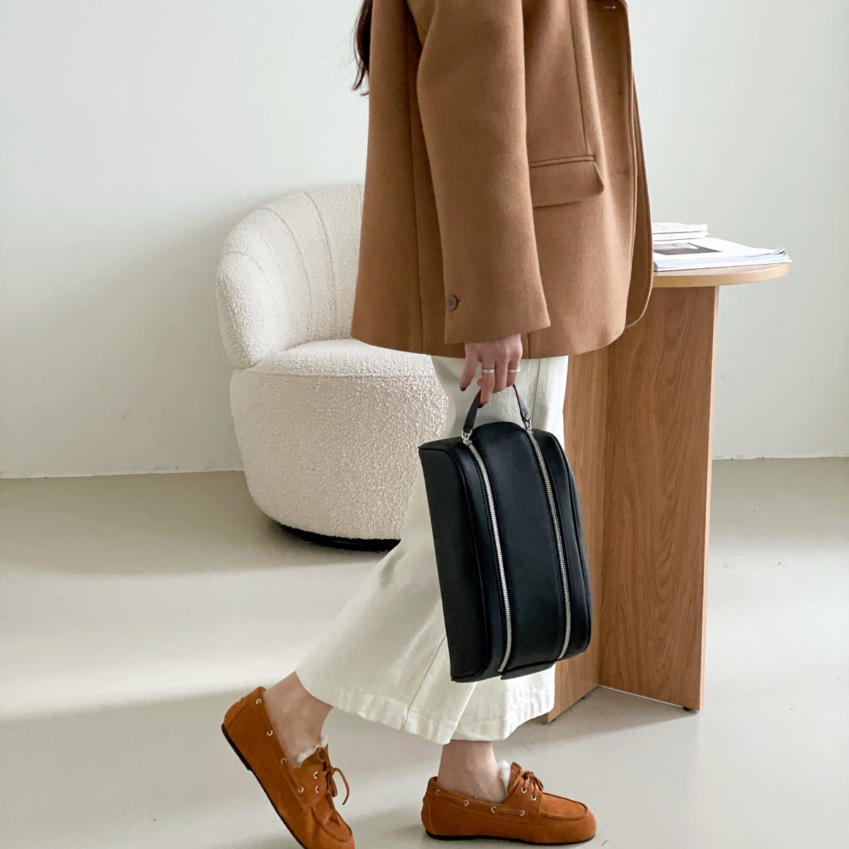 Double Zip Cowhide Leather Travel & Golf Clutch Bag