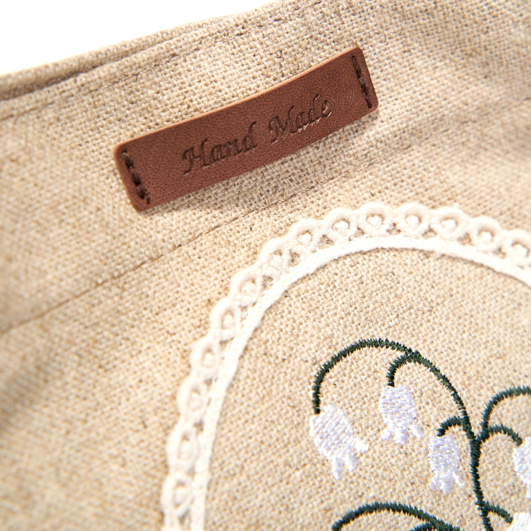 Lily Embroidery Tote Bag – Handmade Floral Canvas Bag Made in Korea