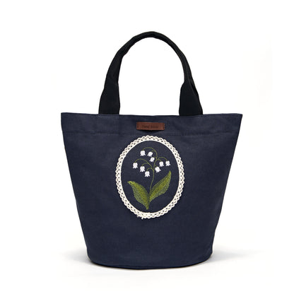 Lily Embroidery Tote Bag – Handmade Floral Canvas Bag Made in Korea