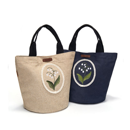 Lily Embroidery Tote Bag – Handmade Floral Canvas Bag Made in Korea
