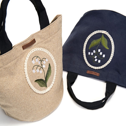 Lily Embroidery Tote Bag – Handmade Floral Canvas Bag Made in Korea