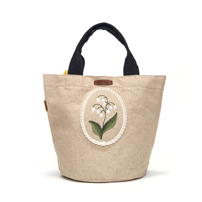 Lily Embroidery Tote Bag – Handmade Floral Canvas Bag Made in Korea