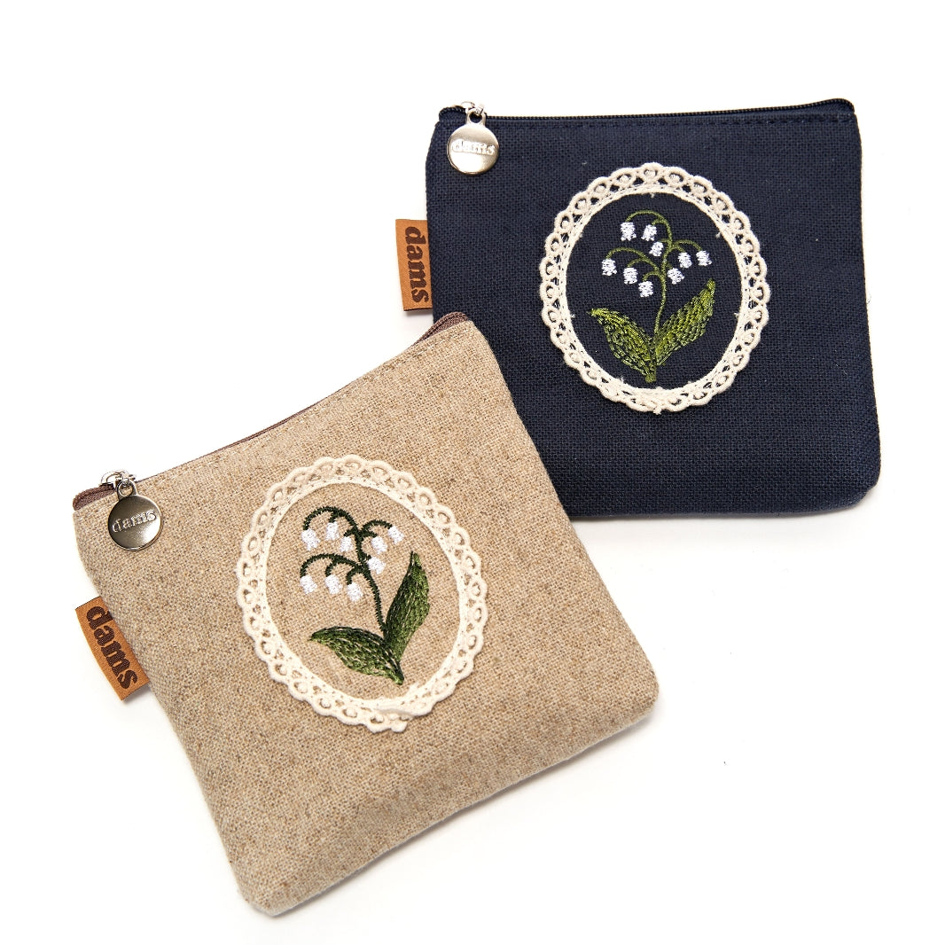 Lily Embroidery Mini Pouch