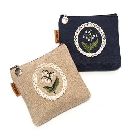 Lily Embroidery Mini Pouch