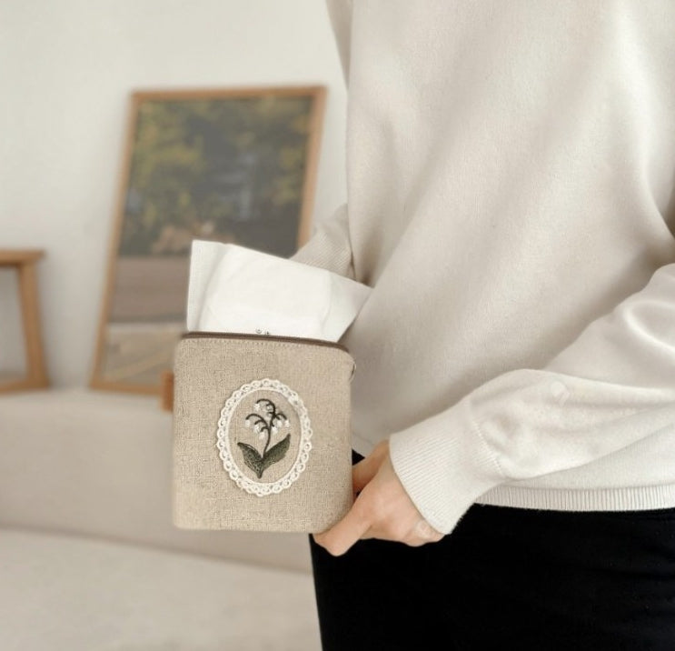 Lily Embroidery Mini Pouch