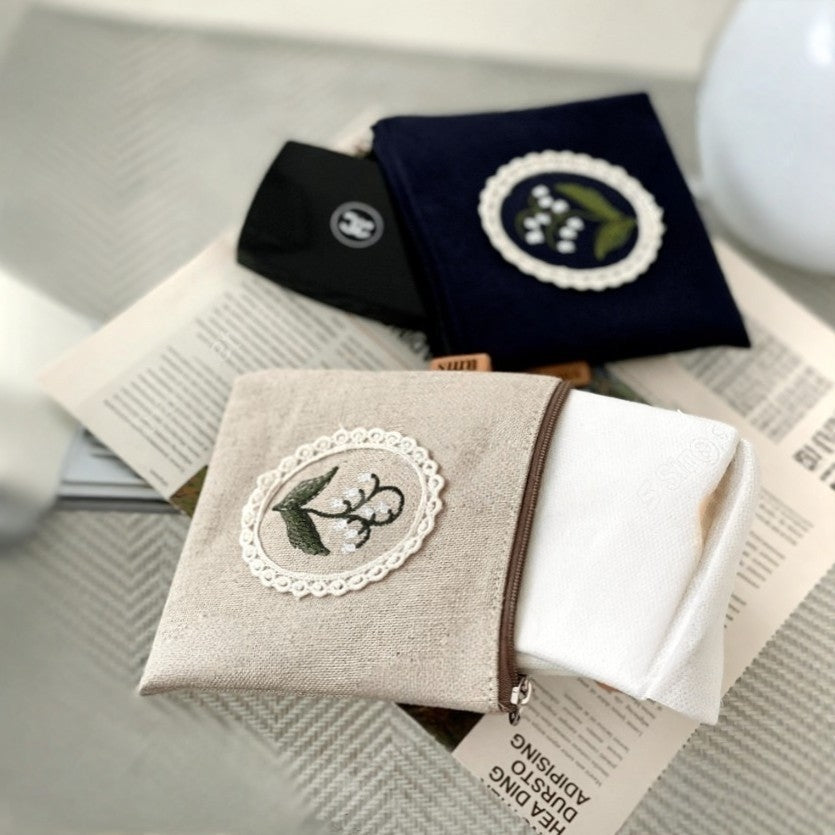 Lily Embroidery Mini Pouch