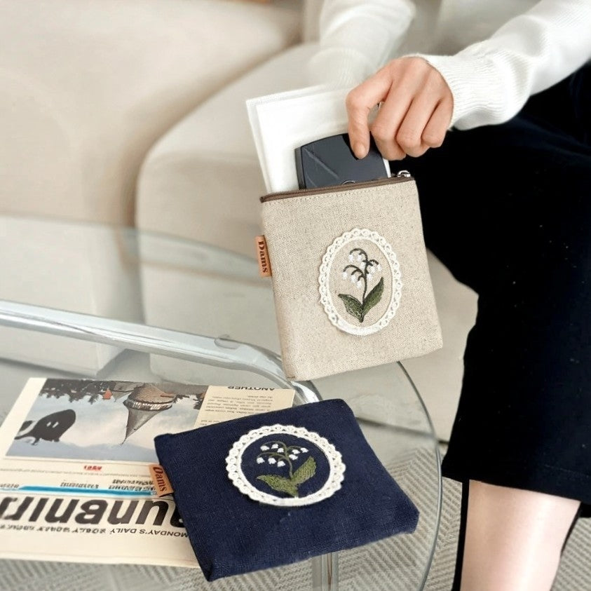 Lily Embroidery Mini Pouch