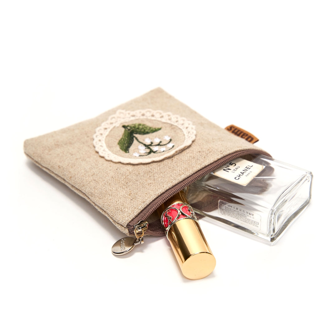 Lily Embroidery Mini Pouch
