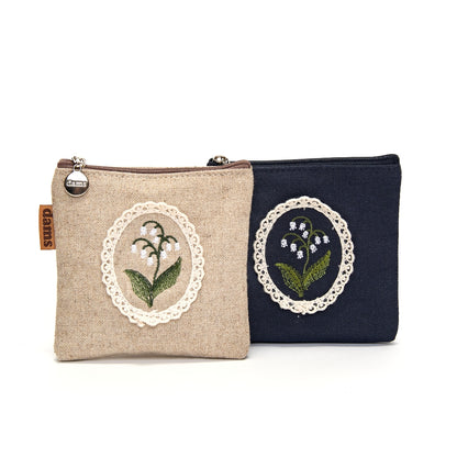 Lily Embroidery Mini Pouch