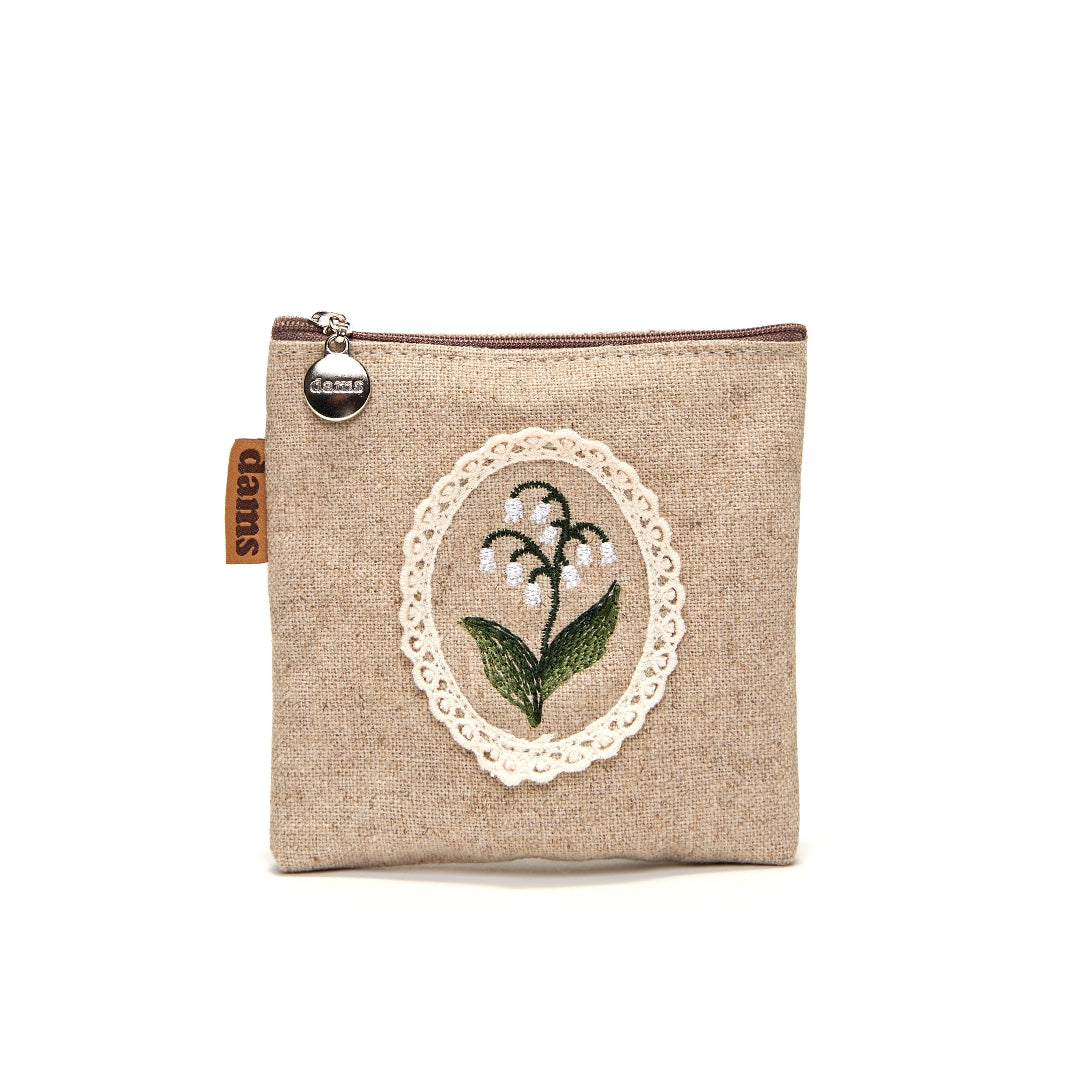 Lily Embroidery Mini Pouch