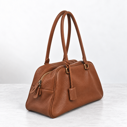 RENN Cowhide Leather Bowling Shoulder Bag