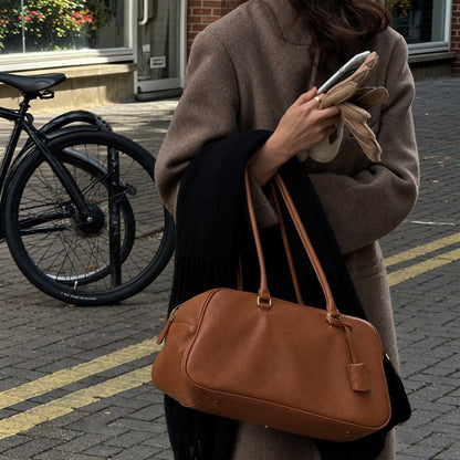 RENN Cowhide Leather Bowling Shoulder Bag