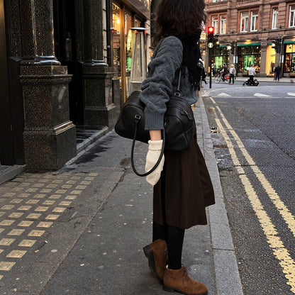 RENN Cowhide Leather Bowling Shoulder Bag