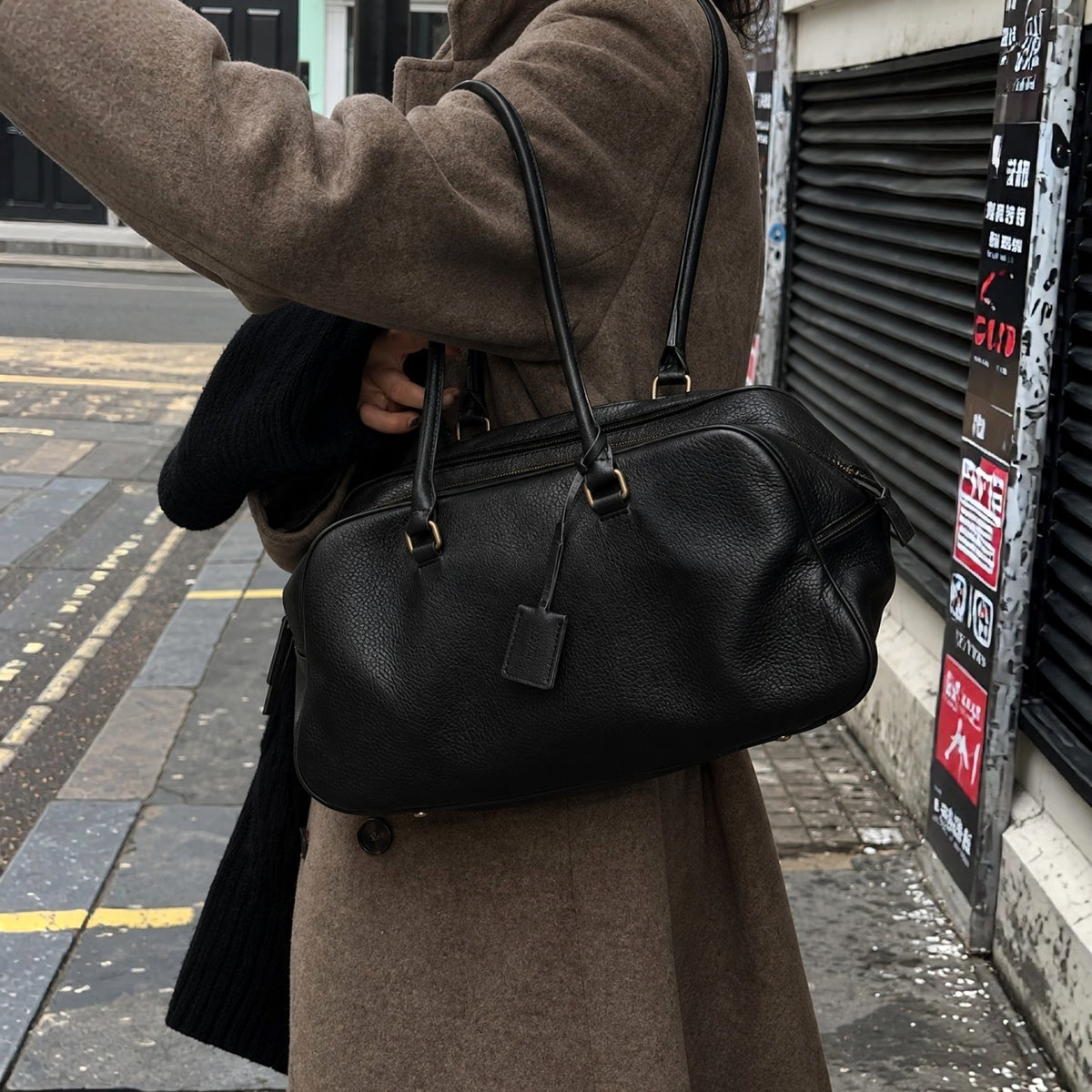 RENN Cowhide Leather Bowling Shoulder Bag