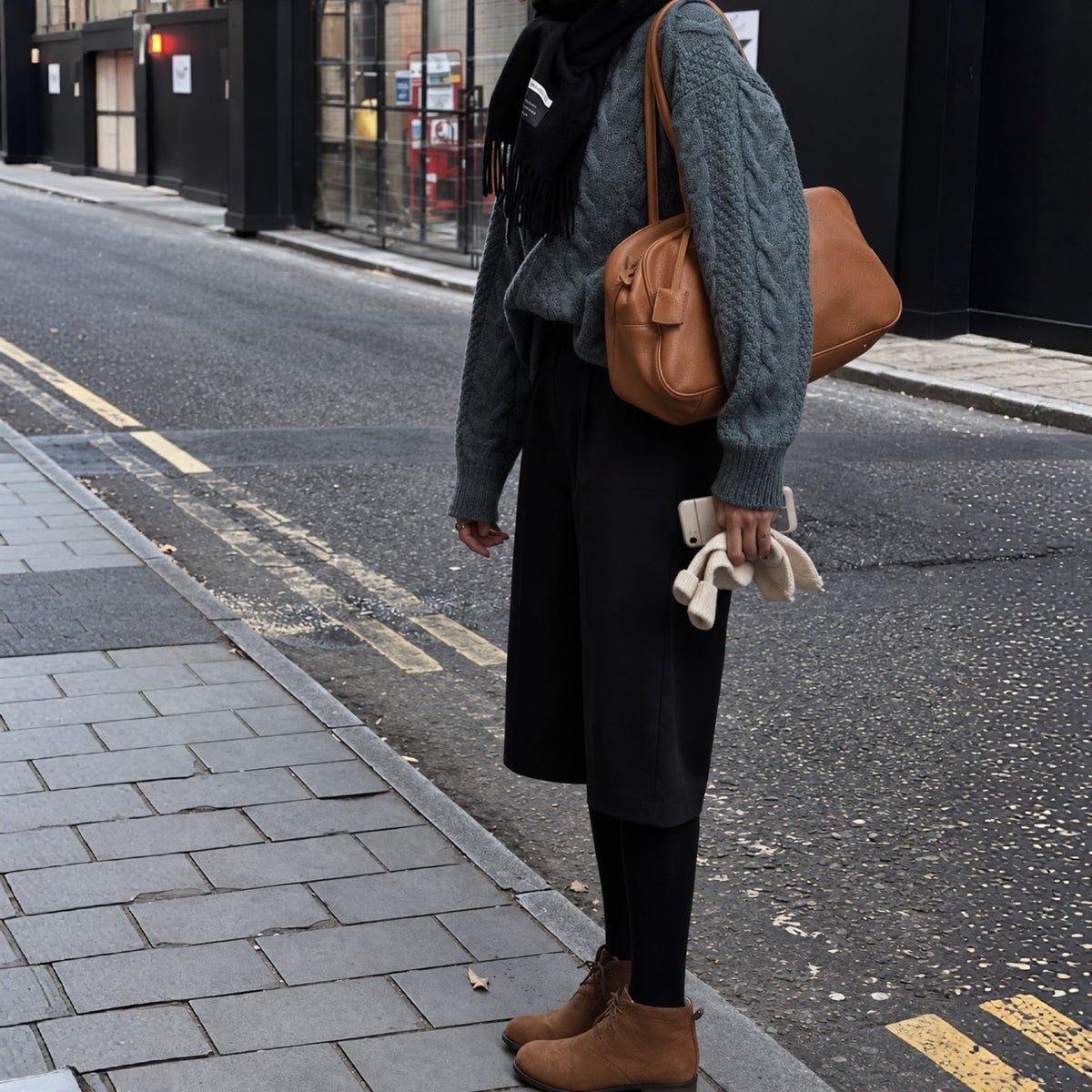 RENN Cowhide Leather Bowling Shoulder Bag