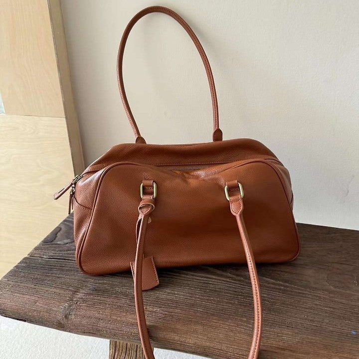 RENN Cowhide Leather Bowling Shoulder Bag