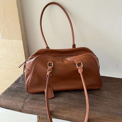 RENN Cowhide Leather Bowling Shoulder Bag