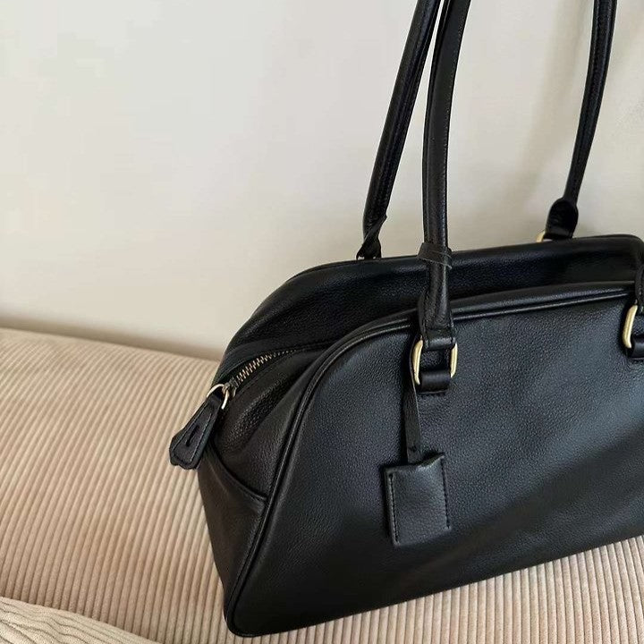RENN Cowhide Leather Bowling Shoulder Bag