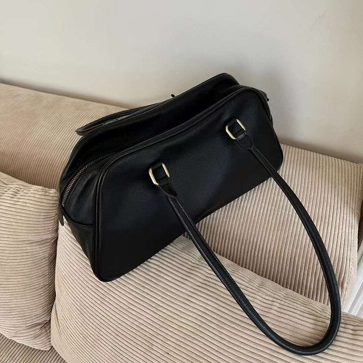 RENN Cowhide Leather Bowling Shoulder Bag