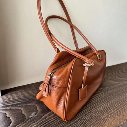 RENN Cowhide Leather Bowling Shoulder Bag