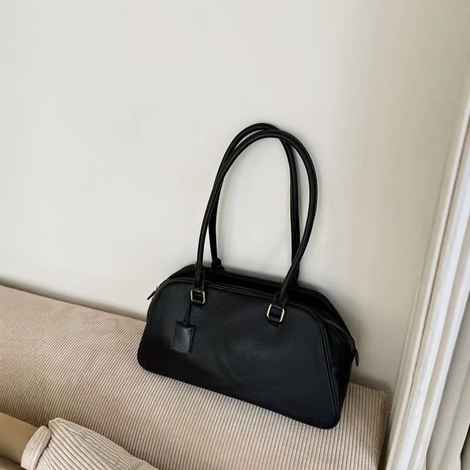 RENN Cowhide Leather Bowling Shoulder Bag