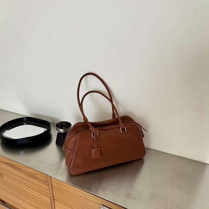 RENN Cowhide Leather Bowling Shoulder Bag