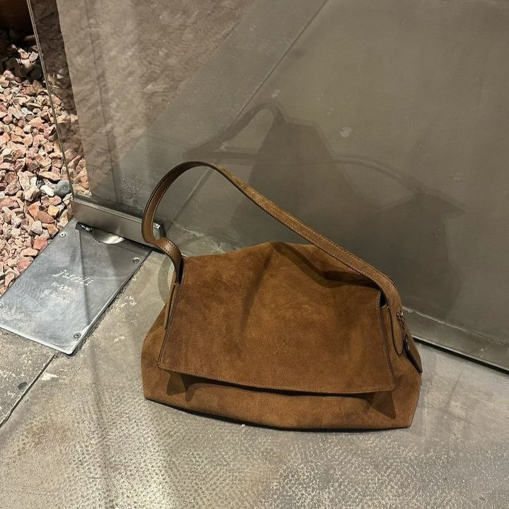 MILA Cowhide Suede Flap Shoulder Bag