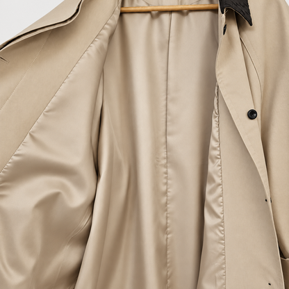 Woven Vegan Leather-Trimmed Long Trench Coat – Women’s One Size