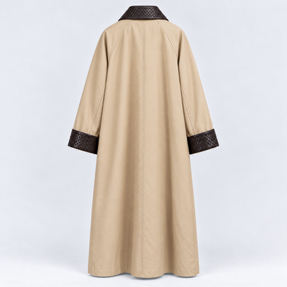Woven Vegan Leather-Trimmed Long Trench Coat – Women’s One Size