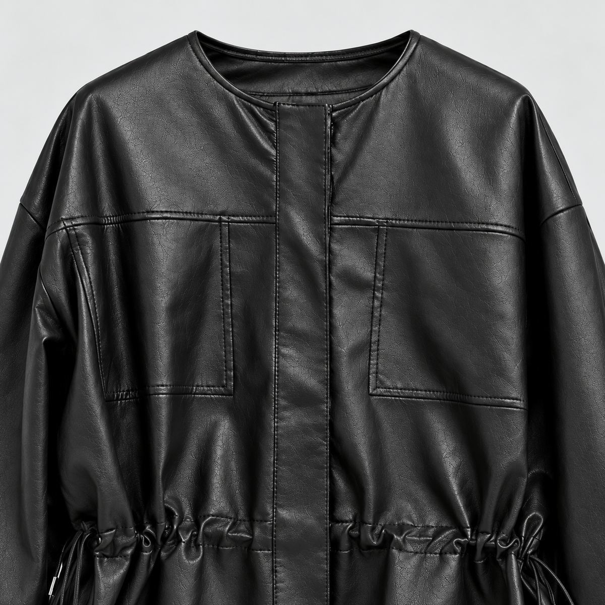 Refined Vegan Leather Drawstring Jacket – Women One Size
